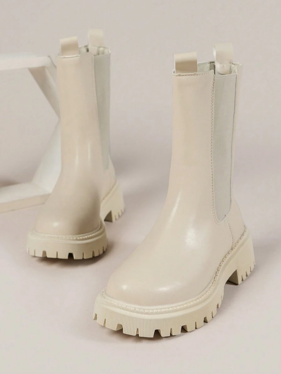 Nền tảng Giày ống Đối với phụ nữ , Phong cách ins Gầy Giày ống Ankle , Mới Giữa bắp chân Hiệp sỹ Giày ống Đối với phụ nữ , Đúng mốt Giày ống - trắng - Xem 1