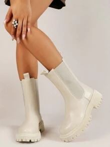 Nền tảng Giày ống Đối với phụ nữ , Phong cách ins Gầy Giày ống Ankle , Mới Giữa bắp chân Hiệp sỹ Giày ống Đối với phụ nữ , Đúng mốt Giày ống - trắng - Xem 3