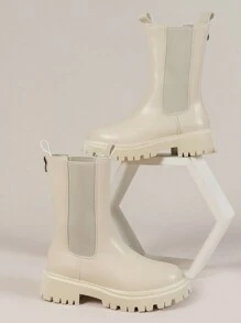 Nền tảng Giày ống Đối với phụ nữ , Phong cách ins Gầy Giày ống Ankle , Mới Giữa bắp chân Hiệp sỹ Giày ống Đối với phụ nữ , Đúng mốt Giày ống - trắng - Xem 2