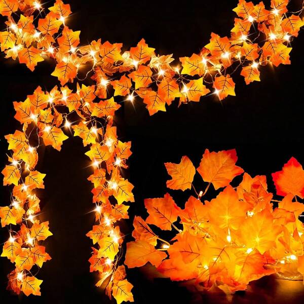 Halloween & Thanksgiving & Autumn Themed Decorative Light String, Indoor/Outdoor Maple Leaf And Flower Wreath Lights, Ideal For Holiday Season Celebrations And Autumn Harvest Halloween Decor Light Home Decor Party Decor Halloween Decoration Room Decor Halloween Garden Decor For Gift Fairy