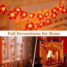 Autumn Decoration Light String For Halloween, Thanksgiving, Indoor & Outdoor Use, Autumn Harvest Themed, Glowing House And Maple Leaf String Light