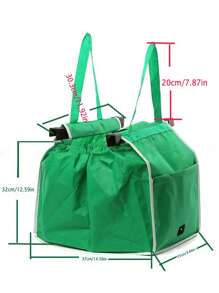 1個可重複使用的購物袋購物推車袋,購物推車用的購物袋,超市購物車購物袋,購物袋支架,購物袋架,超市購物車用購物袋,綠色無紡布手提袋,可摺疊的易於攜帶,可夾在購物車上