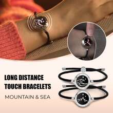 Totwoo Long Distance Touch Bracelet For Couples, Vibration & Light Up For Love Couples Bracelet | Long Distance Relationship Gifts For Girlfriend Bluetooth Pairing Jewelry - màu đen - Xem 2