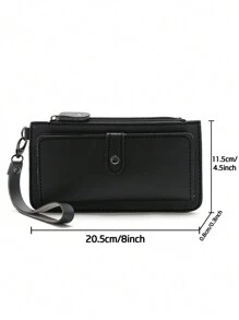 黑色折疊多功能長款女士錢包，時尚現代商務薄型便攜多用途大容量信用卡拉鍊身份證現金存儲商務休閒適合學校大學工作通勤教師節回娘家辦公室週年紀念日情人節禮物，白領女性和大學生 - 黑色 - 查看 2