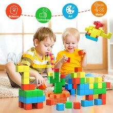 48 件磁性積木、3 歲以上幼兒磁性積木、蒙特梭利玩具、磁力魔術方塊、學前 Stem 教育感官磁鐵玩具,適合 3-5 歲男孩和女孩(顏色隨機) - 彩色 - 查看 3