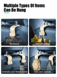 4入組汽車座椅頭靠掛鉤,高韌性ABS材質輕便和耐用,設計適用於懸掛收納盒子,背包,雜貨店包,,適用於全部車型號 - 米色 - 查看 2