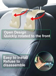 4入組汽車座椅頭靠掛鉤,高韌性ABS材質輕便和耐用,設計適用於懸掛收納盒子,背包,雜貨店包,,適用於全部車型號 - 米色 - 查看 3