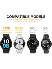 6pcs/Set Men Women Mixed Color Fashionable Anti-Fall PC Smart Watch Case & Screen Protector Tempered Film,Compatible With Samsung Galaxy Watch Case 40mm/44mm/45mm,Compatible With Samsung Galaxy Watch 4/5/5pro,Intelligent Watch Case Accessories - Multicolor - View 2
