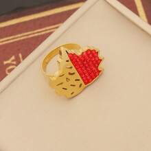 5入組不鏽鋼空心楓葉設計珠寶套裝,包括項鍊、耳環、戒指、手鐲和鎖骨鏈 - 金色 - 查看 7