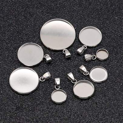 10 件/批适用于 6 8 10 12 14 16 18 20 25 30 毫米不锈钢树脂镂空凸圆形底盘镶嵌边框吊坠珠宝 DIY 珠宝配件吊坠项链