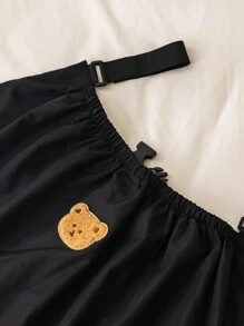 1pc Baby Stroller Bear Patch Decor Storage Bag - Black - View 3