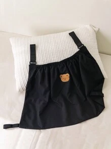 1pc Baby Stroller Bear Patch Decor Storage Bag - Black - View 4