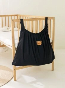 1pc Baby Stroller Bear Patch Decor Storage Bag - Black - View 2