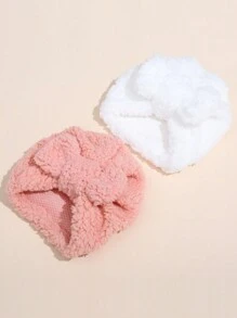 2入組秋冬新款兒童蝴蝶結設計保暖嬰兒帽子 - 彩色 - 查看 1