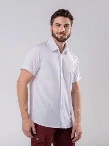 Manflnity Basics Homens 1 peca Camisa Solido Abotoar