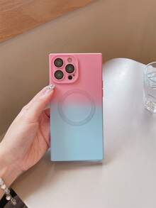 1 pieza de Funda de teléfono rosa y azul degradado pintada con spray con bordes cuadrados y parte posterior circular, compatible con los modelos de iPhone, protege la cámara de daños - Multicolor - Ver 4