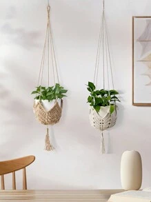 1 件波西米亚花边植物吊篮悬挂植物花盆架庭院花园墙壁装饰家居花园用品悬挂装饰