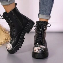 Của phụ nữ Giày ống Dày Nền tảng chất liệu da PU Giày bốt ngắn , Đúng mốt Và Linh hoạt - màu đen - Xem 5