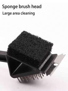 1入bbq燒烤刷,三角長柄刷,三合一鋼絲刷,適用於家庭,戶外露營等地方