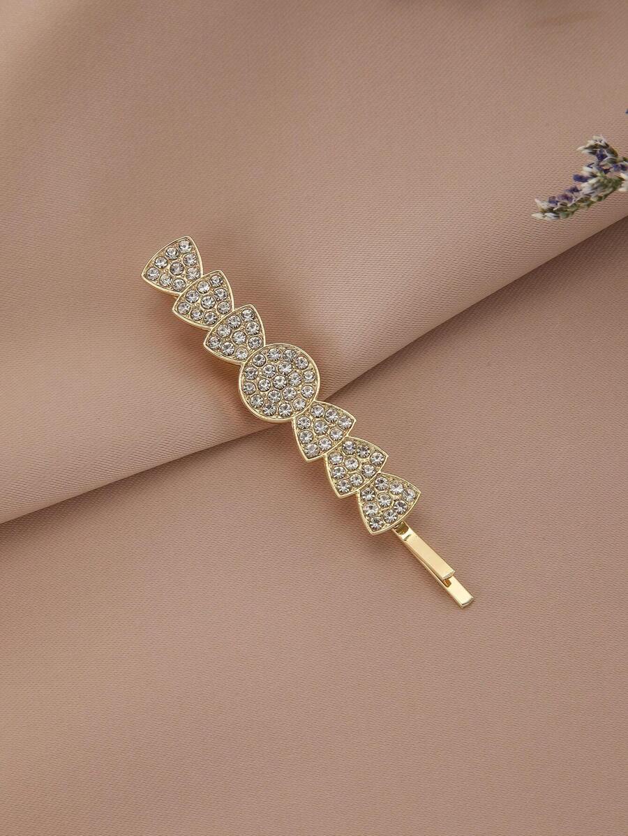 1pc Full Rhinestone-encrusted Geometric Shape Hair Clip, Fashionable And Versatile For Women's Daily Commute - Gold - View 1