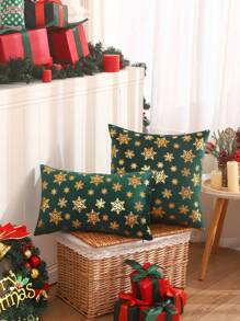 Miater 1 件絲絨金色印花聖誕枕套 - 橄欖綠 - 查看 5