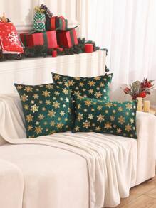 Miater 1 件絲絨金色印花聖誕枕套 - 橄欖綠 - 查看 1
