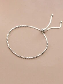 HuooNew 1枚優雅可調節的925純銀珠串拉繩手鍊,適合女士日常佩戴 - 銀色 - 查看 4