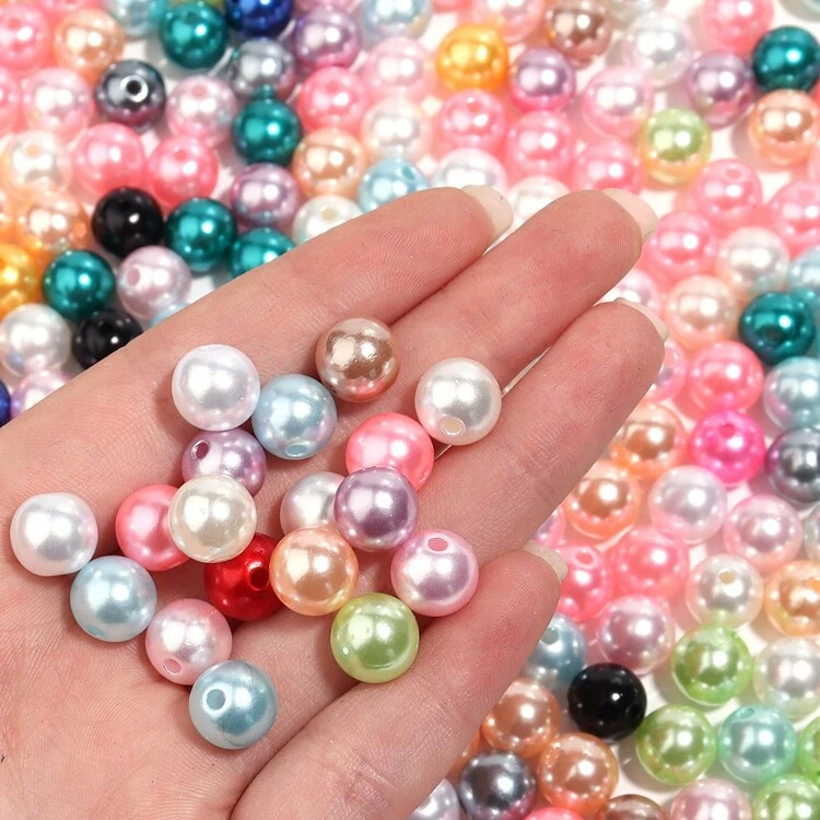 100/300/1000 Piezas De Cuentas De Imitación De Perlas De Abs, De Color, Redondas, Con Agujero Recto, Cuentas Sueltas, 3/4/6/8/10mm, Adecuadas Para La Fabricación De Pulseras, Aretes Y Collares Diy - Neblina azul - Añade 3