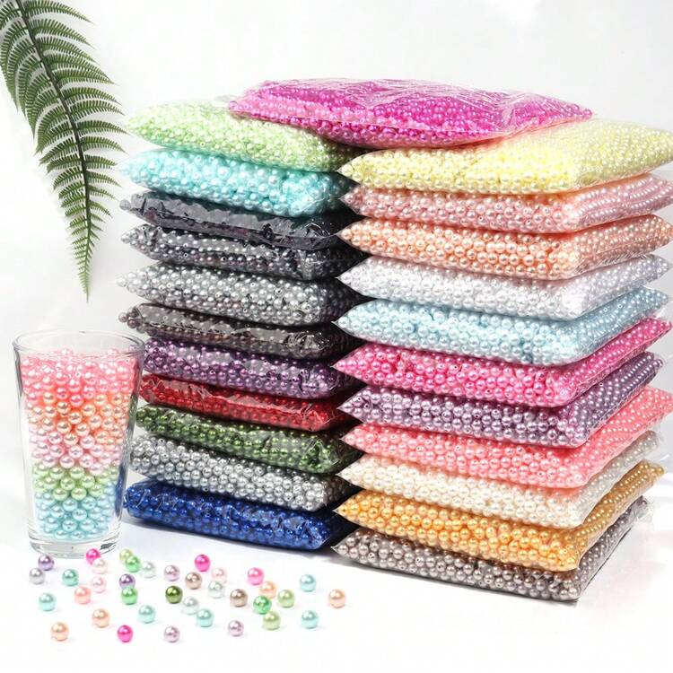 100/300/1000 Piezas De Cuentas De Imitación De Perlas De Abs, De Color, Redondas, Con Agujero Recto, Cuentas Sueltas, 3/4/6/8/10mm, Adecuadas Para La Fabricación De Pulseras, Aretes Y Collares Diy - Neblina azul - Añade 1