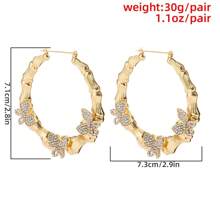 Women's Statement Butterfly Shaped Hoop Earrings With Rhinestone Detailing, Bamboo Design - Gold - View 4