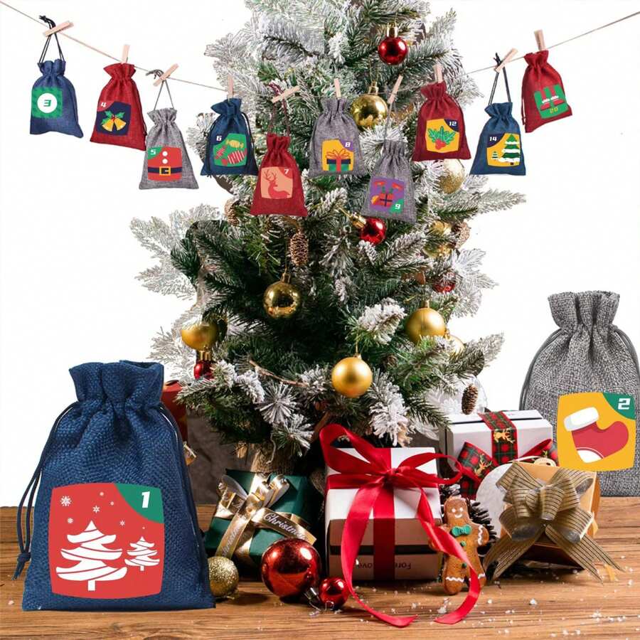 8入組聖誕日曆貼紙,降臨節日曆貼紙,24入組數字貼紙,倒數計時貼紙 - 彩色 - 查看 1