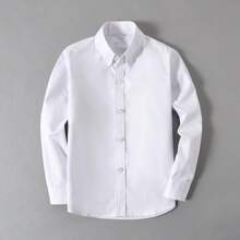 Boys' Long Sleeve Shirt, Suitable For Boys' Formal Wear, Uniforms, Teens, Young Boy Casual Wear, White, Standard Versatile, Size 4-14 Years - White - View 1