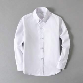 Boys Shirts Long Sleeve Cotton Shirts For Boy Dress Shirt Uniforms Teens Kids Casual White Standard Versatile 4-14Y