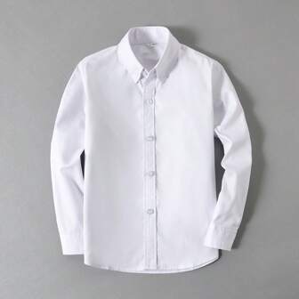 Young Boys' White Formal Shirt With Button-down Collar