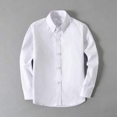 Boys' Long Sleeve Shirt, Suitable For Boys' Formal Wear, Uniforms, Teens, Young Boy Casual Wear, White, Standard Versatile, Size 4-14 Years
