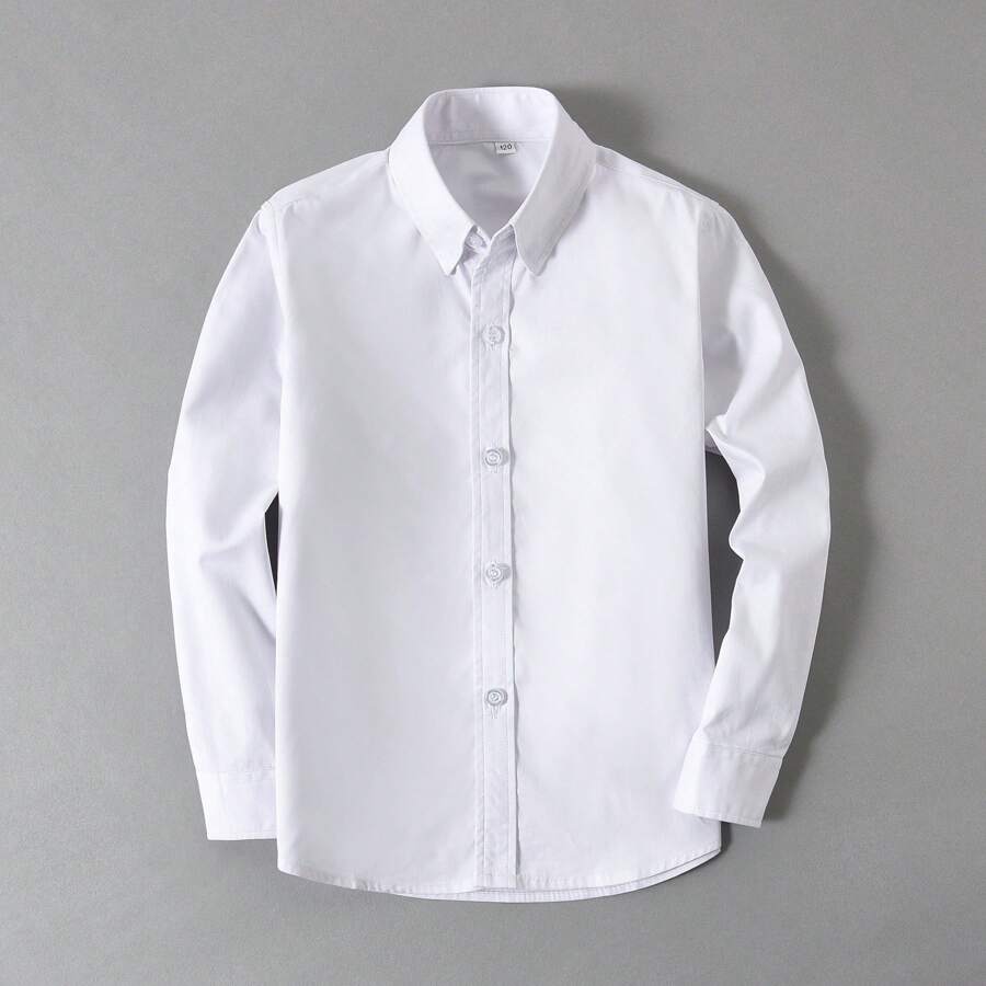 Boys' Long Sleeve Shirt, Suitable For Boys' Formal Wear, Uniforms, Teens, Young Boy Casual Wear, White, Standard Versatile, Size 4-14 Years - White - View 1