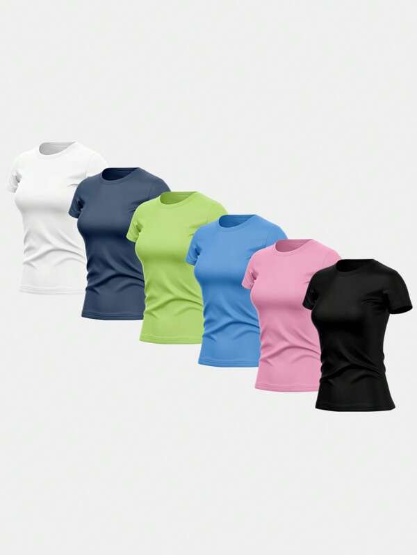 Kit 6 Camisetas Feminina Dry Fit Básica Lisa Proteção Solar UV Térmica Blusa Academia Esporte Camisa