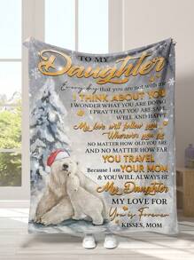 Family Theme Flannel Blanket For Daughters - 1pc - Multicolor - View 1