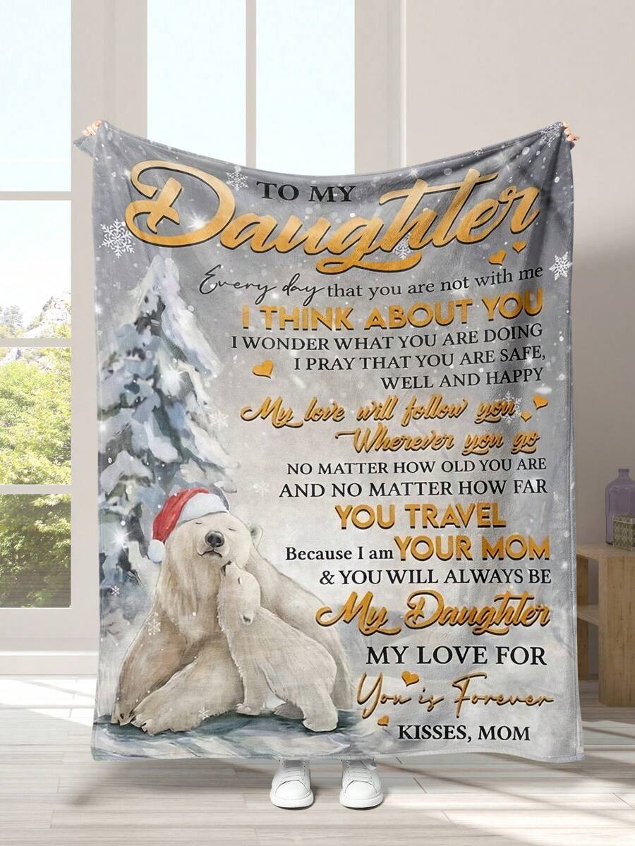 Family Theme Flannel Blanket For Daughters - 1pc - Multicolor - View 1