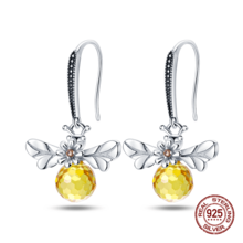 優雅女式蜜蜂創意手工耳環,輕奢水晶耳針,純銀飾品吊墜耳環1對