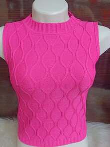 Women Knit Tops - 玫紅色 - 查看 1