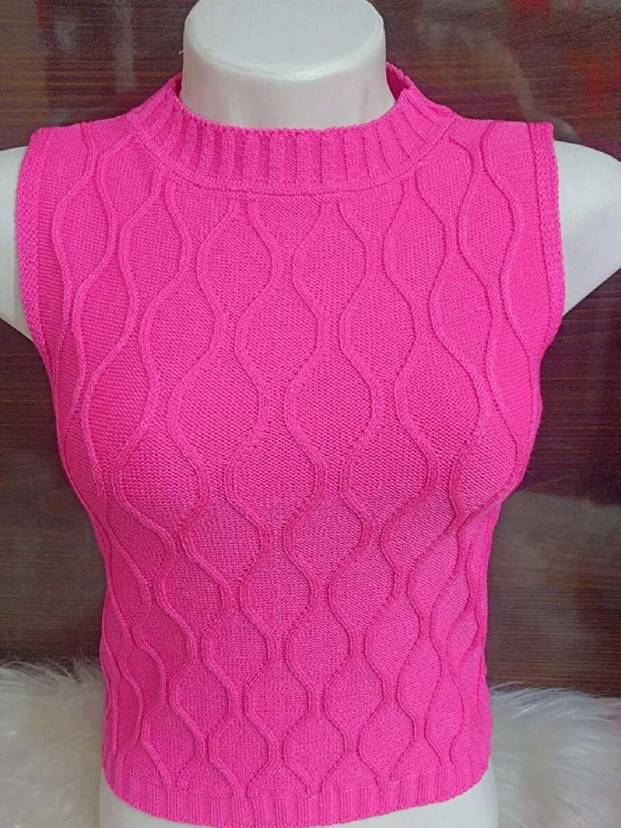 Women Knit Tops - 玫紅色 - 查看 1