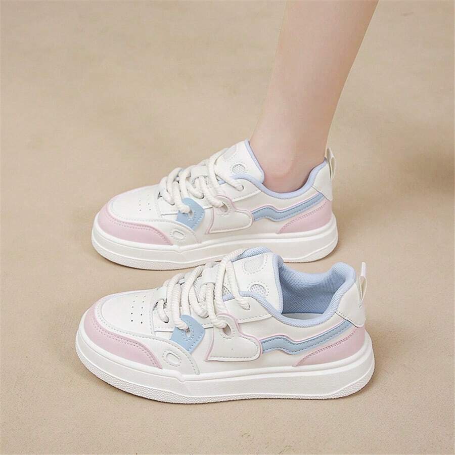 Fashionable Student Sneakers, Korean Style Casual & Versatile Shoes With Heart Decor For Women - Pink - View 1