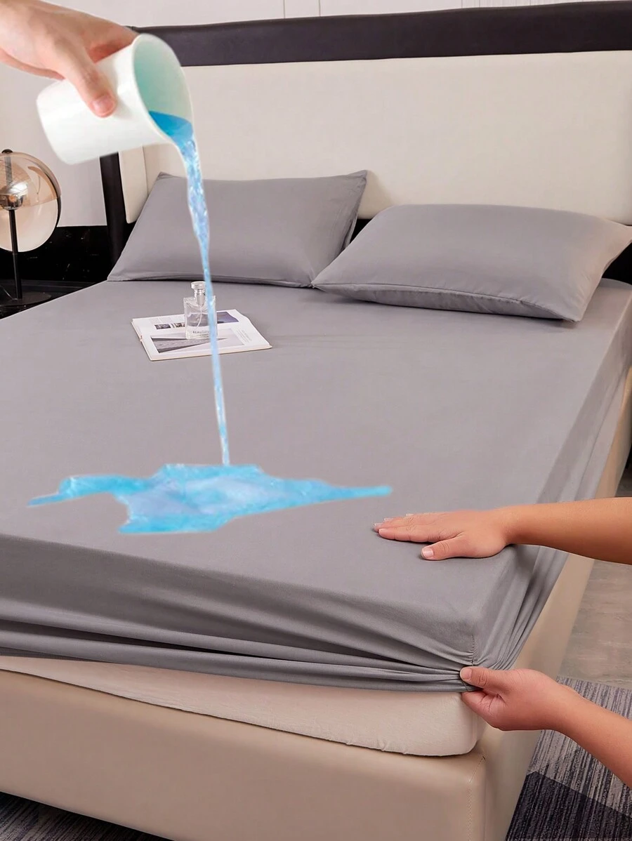 Bộ 3 ga trải giường & vỏ gối chống thấm nước dùng cho nệm, ga trải giường - Màu Xám nhạt - Xem 1