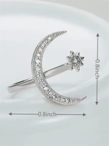 1pc Silver Star & Moon Design Open Ring - Silver - View 7