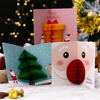 1pc( 6 Random Style) Surprise 3D Christmas Card Postcard With Envelope New Year's Card Invitation Gift 3D Greeting Card Holiday Wishing Card 3D Creative Christmas Postcard, Christmas Greeting Card To Give Family A Holiday Wish