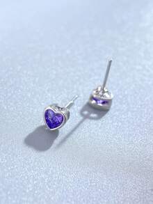 1雙白色心氧化鋯耳釘適合女士S925純銀情人節優雅和魅力四射精細的女士們首飾類禮品