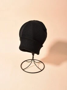 女款毛絨針織小編帽,具彈性,純色,舒適保暖冬季頭戴飾品