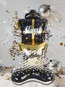 1pc Black And Gold Double Layer Birthday Gift Box Balloon, Back To School Valentine Day - Black - View 1