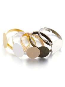 10pcs Diy Jewelry Accessories Soldering Ring Setting, Adjustable And Solid Base Compatible - Silver - View 2